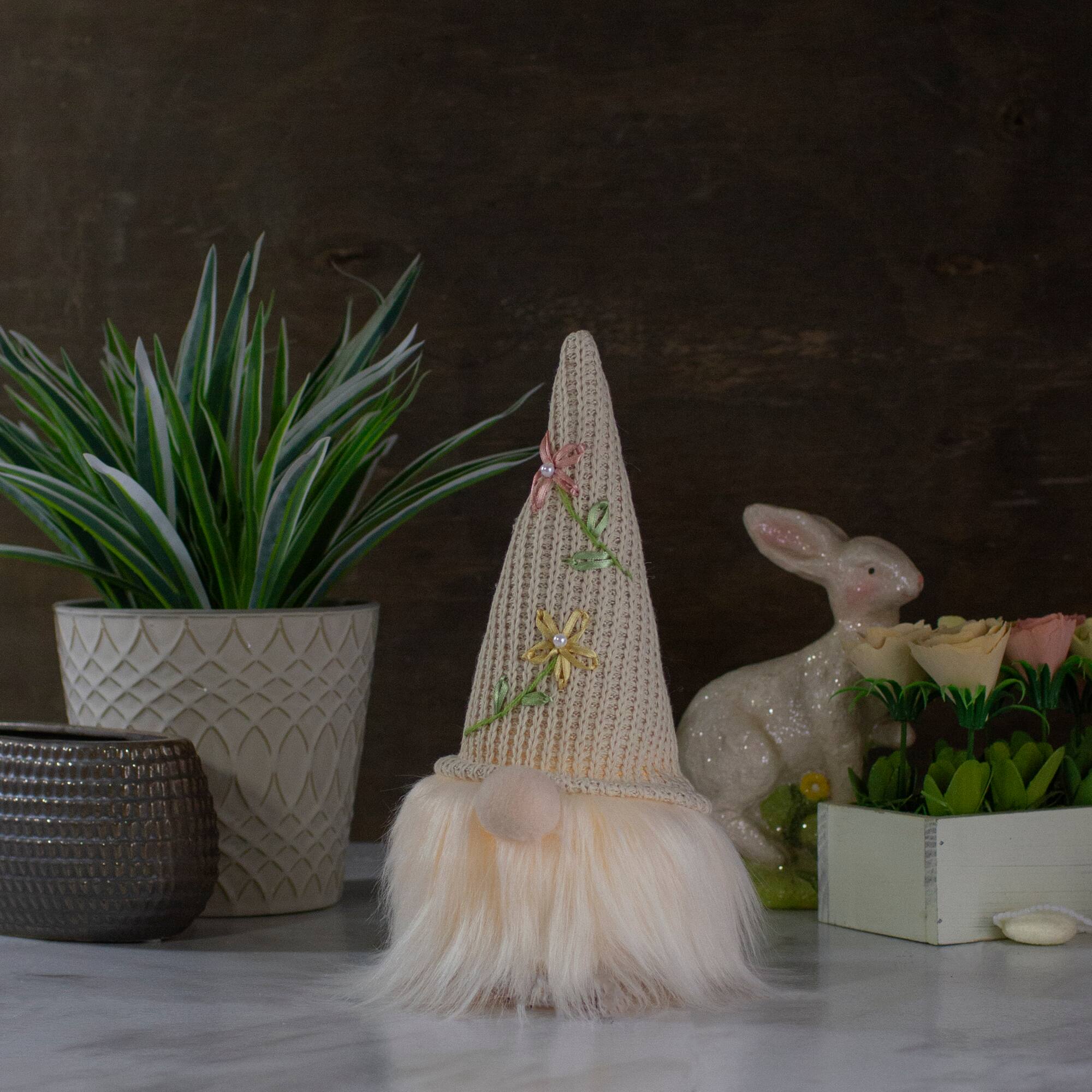 10" Lighted Cream Gnome Head with Knitted Hat Figure